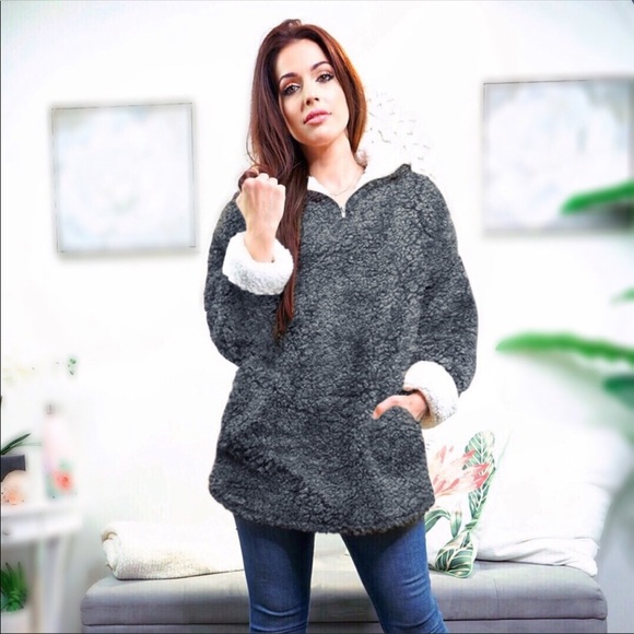 Charcoal fuzzy fleece pullover - Picture 4 of 5